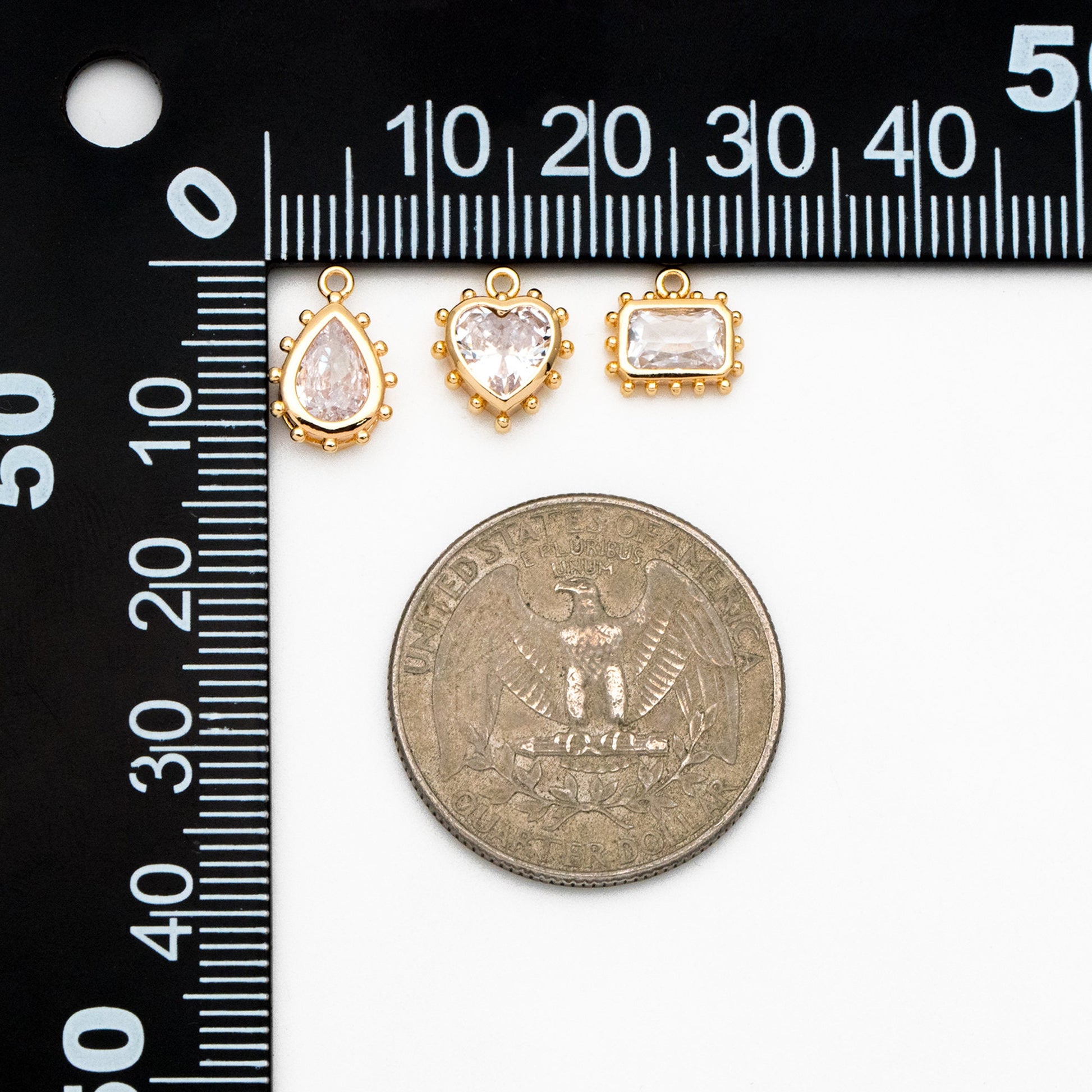 10pcs CZ Pave Teardrop/ Heart/ Rectangle/ 0val/ Marquise Charms, Gold plated Brass, Geometric Earring Charms (GB-4122)