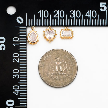 10pcs CZ Pave Teardrop/ Heart/ Rectangle/ 0val/ Marquise Charms, Gold plated Brass, Geometric Earring Charms (GB-4122)