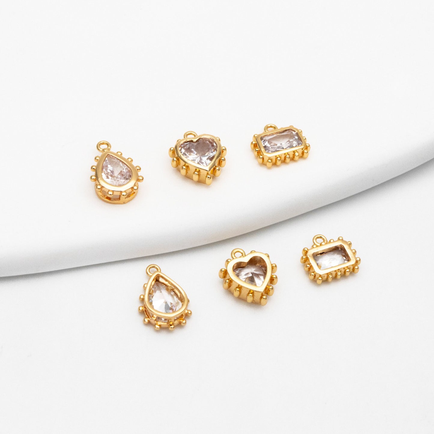 10pcs CZ Pave Teardrop/ Heart/ Rectangle/ 0val/ Marquise Charms, Gold plated Brass, Geometric Earring Charms (GB-4122)