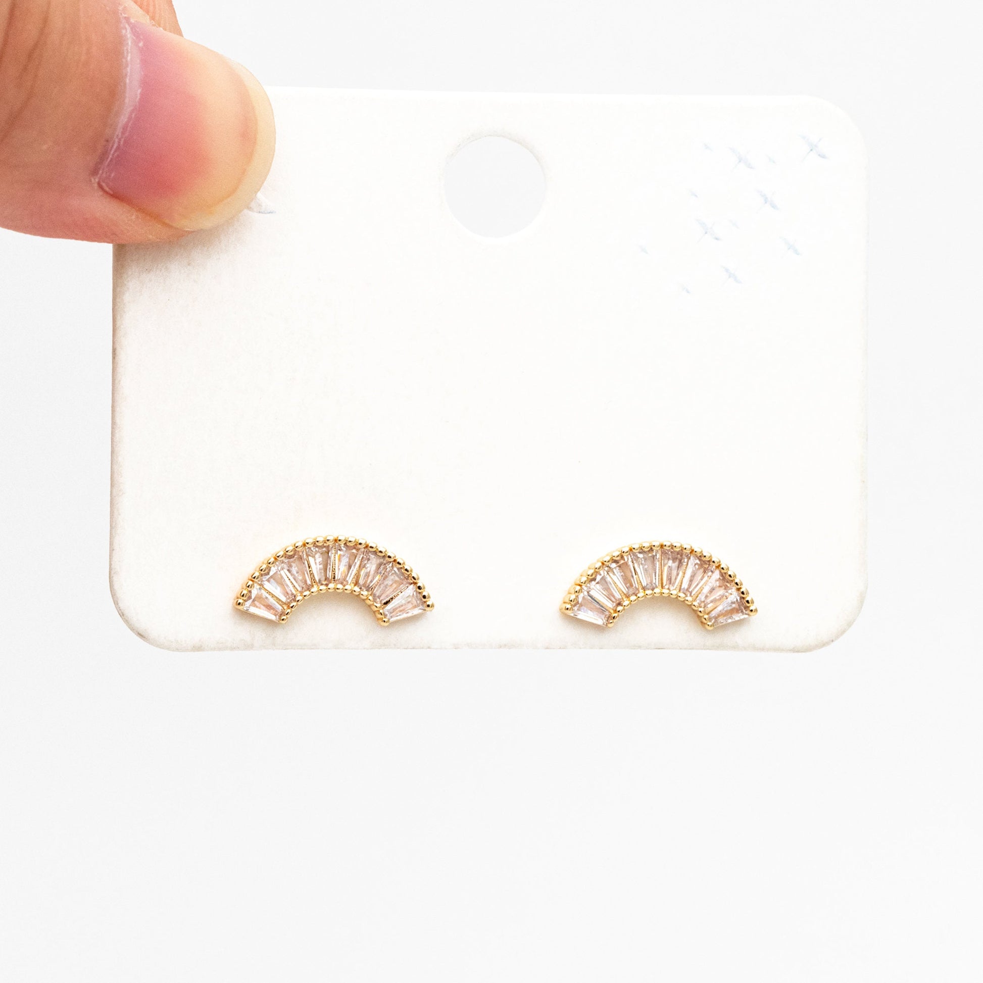 4pcs CZ Pave Gold Arch Rainbow Earrings, Real Gold Plated Arch Stud Earrings (#GB-4136)