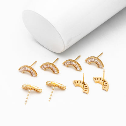 4pcs CZ Pave Gold Arch Rainbow Earrings, Real Gold Plated Arch Stud Earrings (#GB-4136)