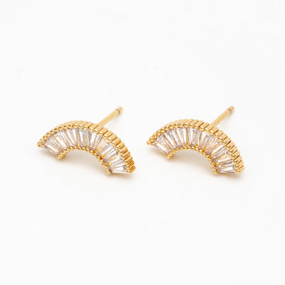 4pcs CZ Pave Gold Arch Rainbow Earrings, Real Gold Plated Arch Stud Earrings (#GB-4136)