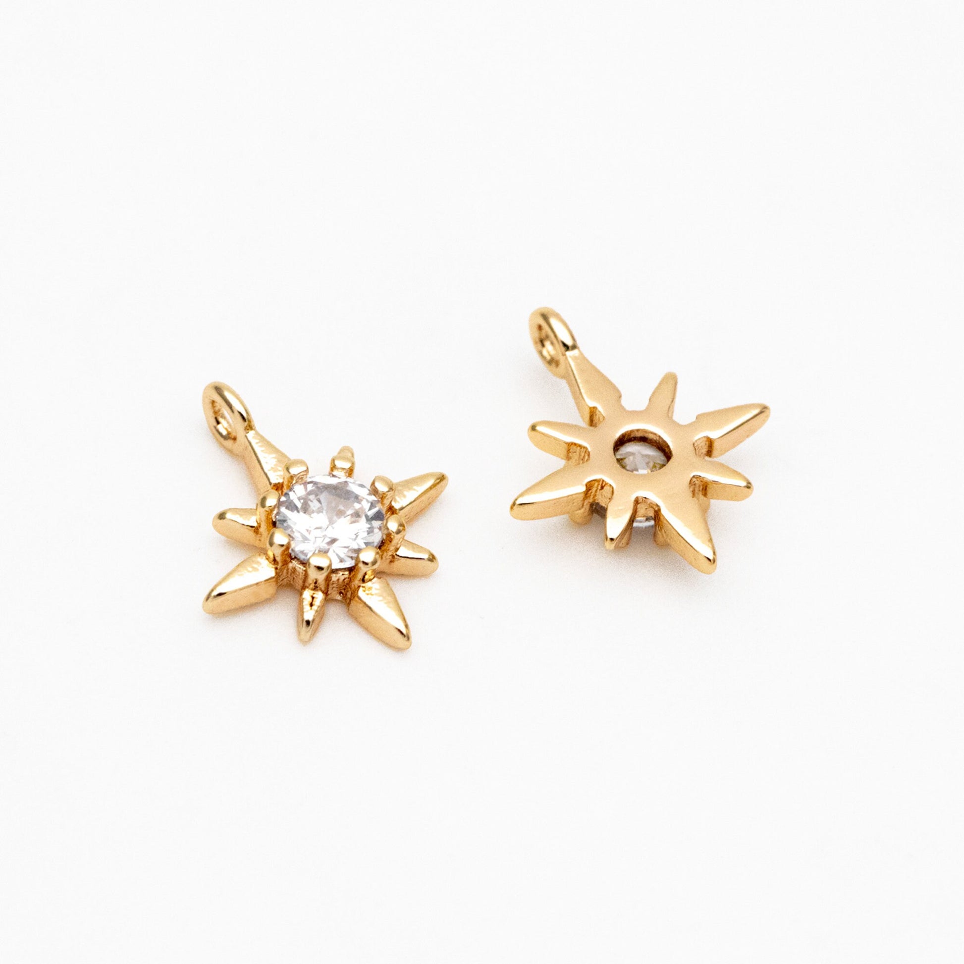 10pcs CZ Pave Gold North Star Charms 10x8mm, 18K Gold plated Brass Mini Star Pendant (GB-924-B)