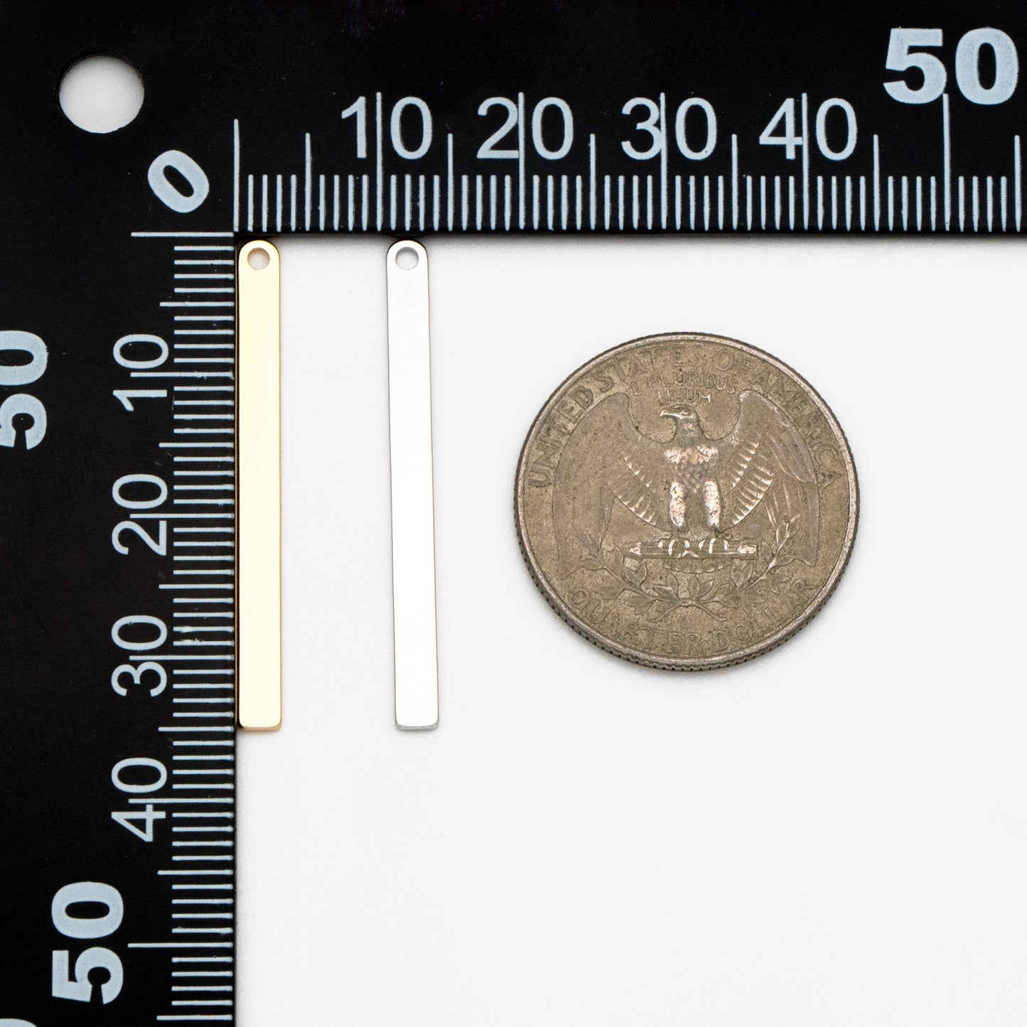 10pcs Gold/ Silver Long Bar Charms, Real Gold/ Rhodium plated Brass Rectangle Bar Pendant (GB-4139)