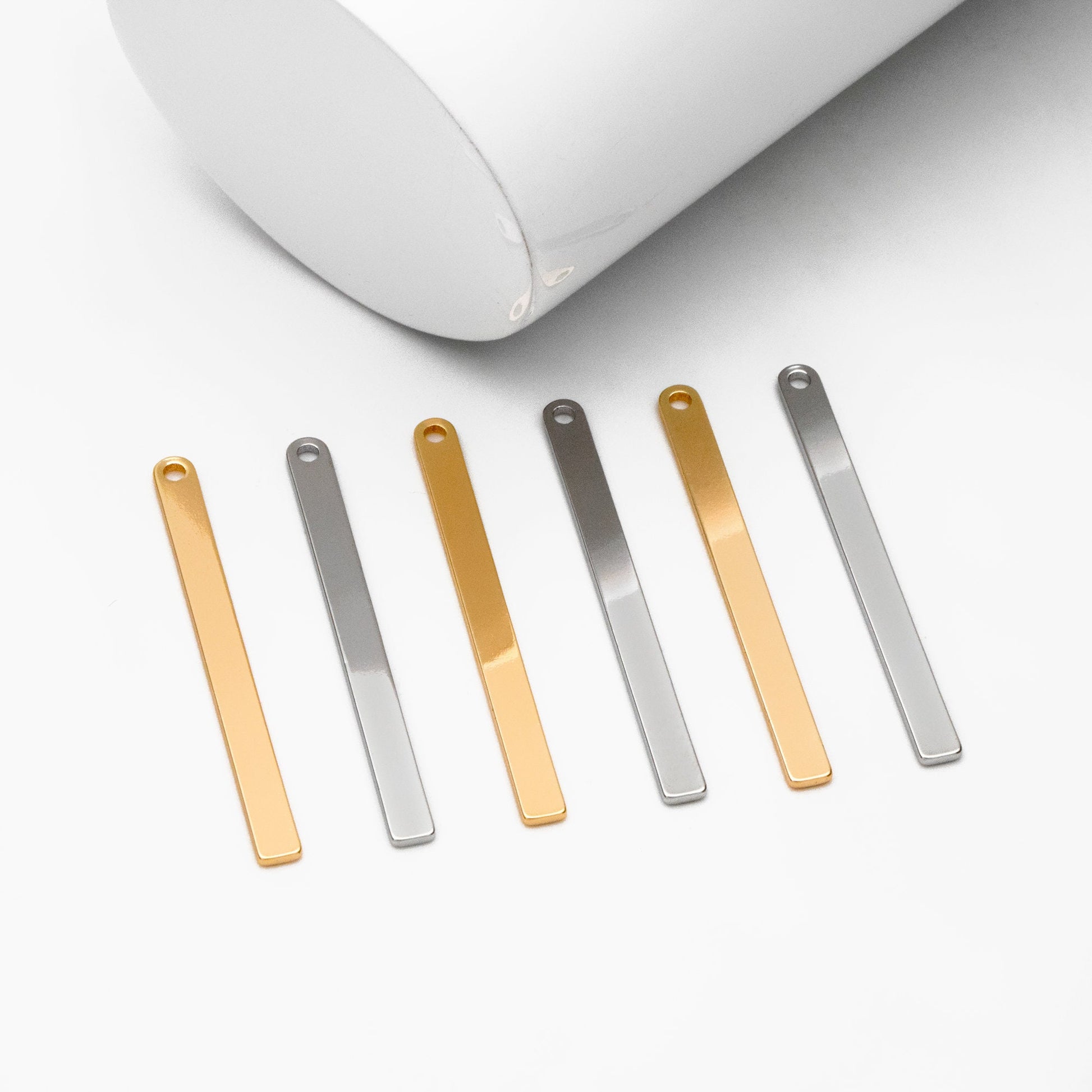 10pcs Gold/ Silver Long Bar Charms, Real Gold/ Rhodium plated Brass Rectangle Bar Pendant (GB-4139)