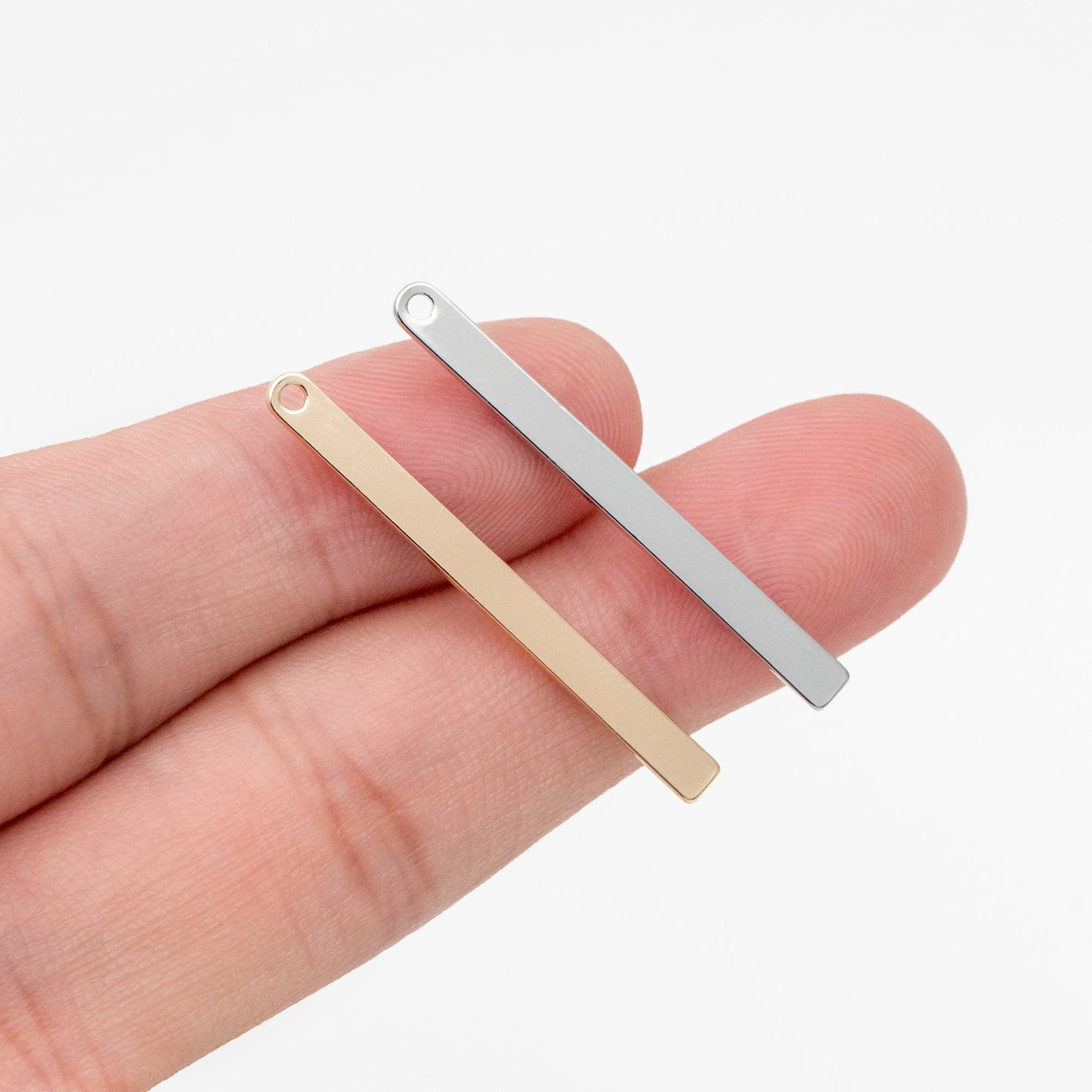 10pcs Gold/ Silver Long Bar Charms, Real Gold/ Rhodium plated Brass Rectangle Bar Pendant (GB-4139)