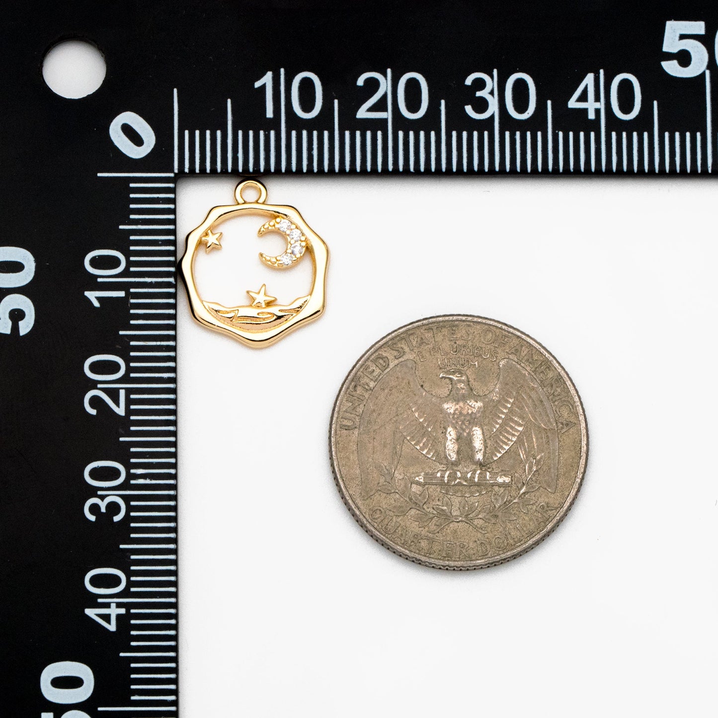 4pcs CZ Pave Gold Moon Star Charms 16x14mm, Jewelry Making, Diy Material, Jewelry Supplies (GB-2433-I)