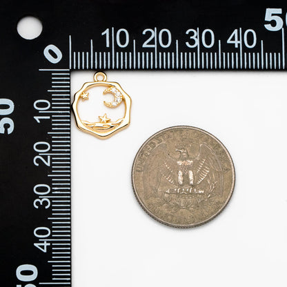 4pcs CZ Pave Gold Moon Star Charms 16x14mm, Jewelry Making, Diy Material, Jewelry Supplies (GB-2433-I)