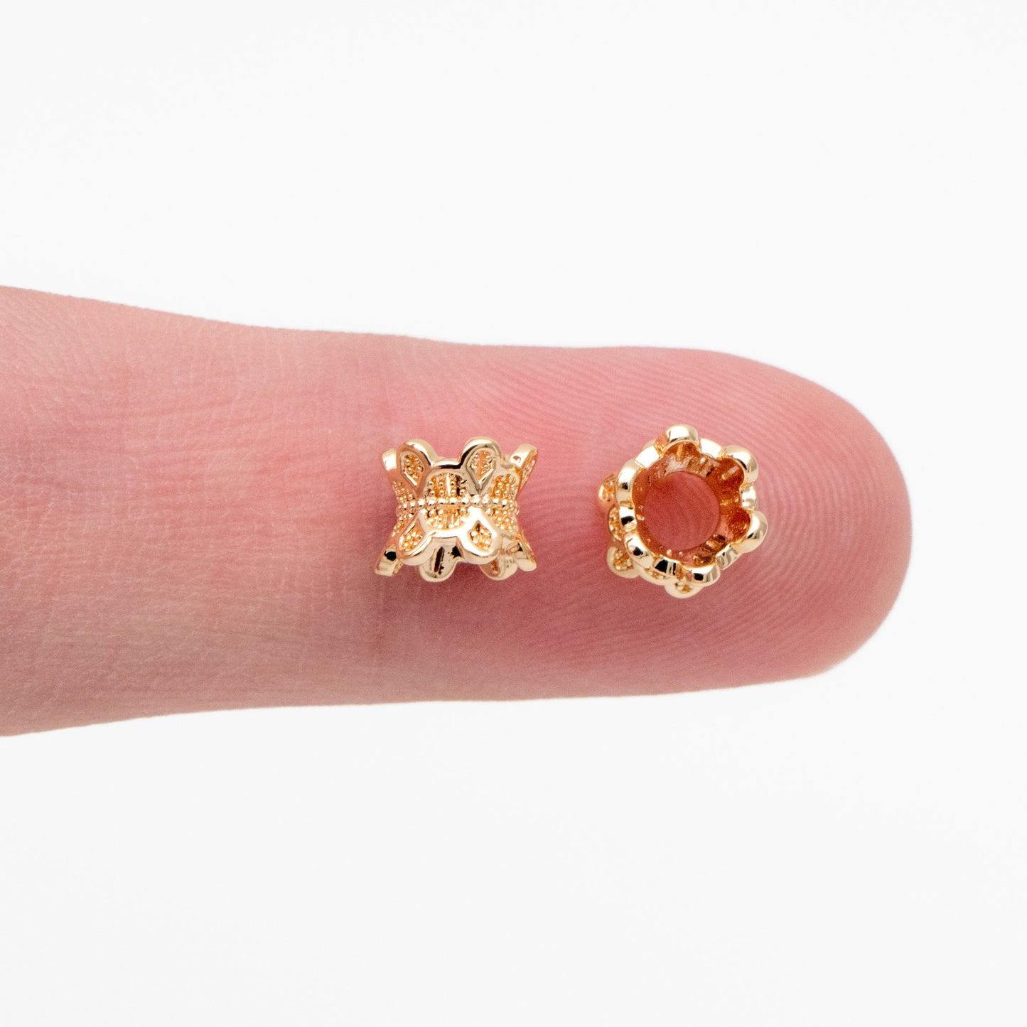 10pcs Gold Flower Spacer Beads 6mm, Gold plated Brass, Bracelet Necklace Findings Components (GB-4142)