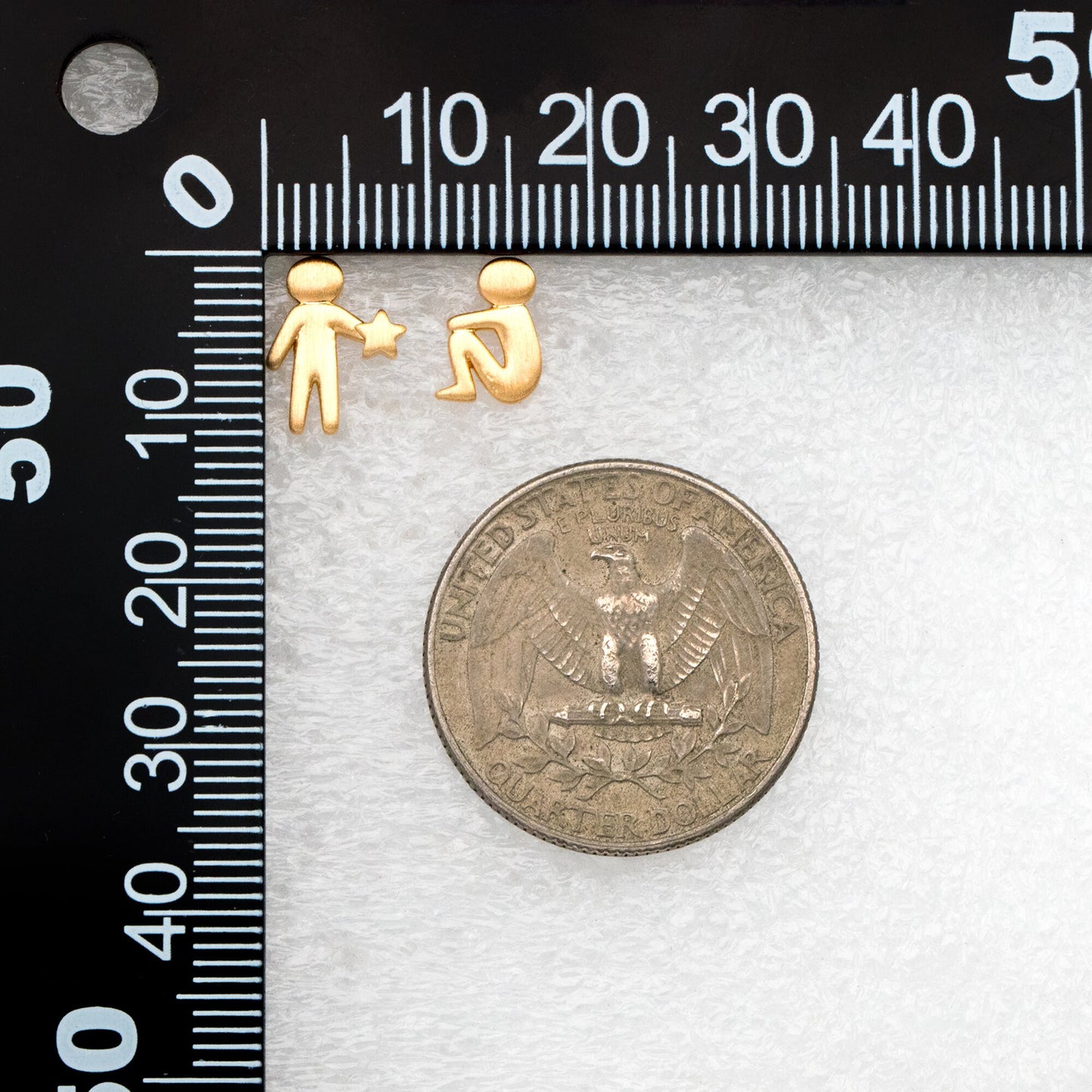 10pcs Gold Stand and Sit Boy Asymmetry Earrings, Gold plated Brass Minimalist Stud Earrings (GB-4099)