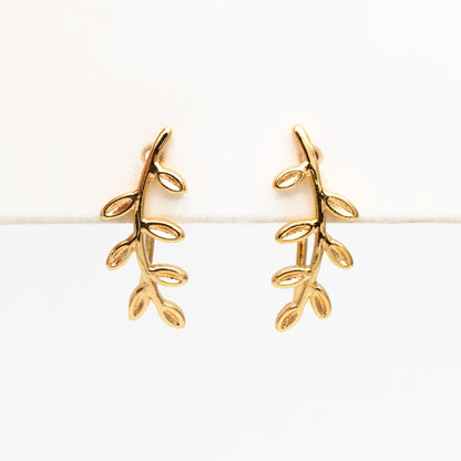 4pcs Gold Leaf Climber Earrings, 18K Gold plated Brass, Leaf Crawler Earrings (GB-4106)