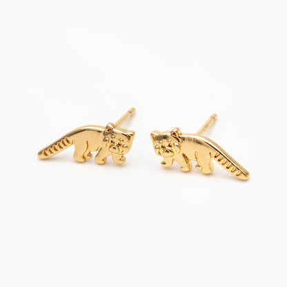 10pcs Gold Raccoon Earrings, Gold Plated Brass, Cute Animal Stud Earrings (GB-4111)
