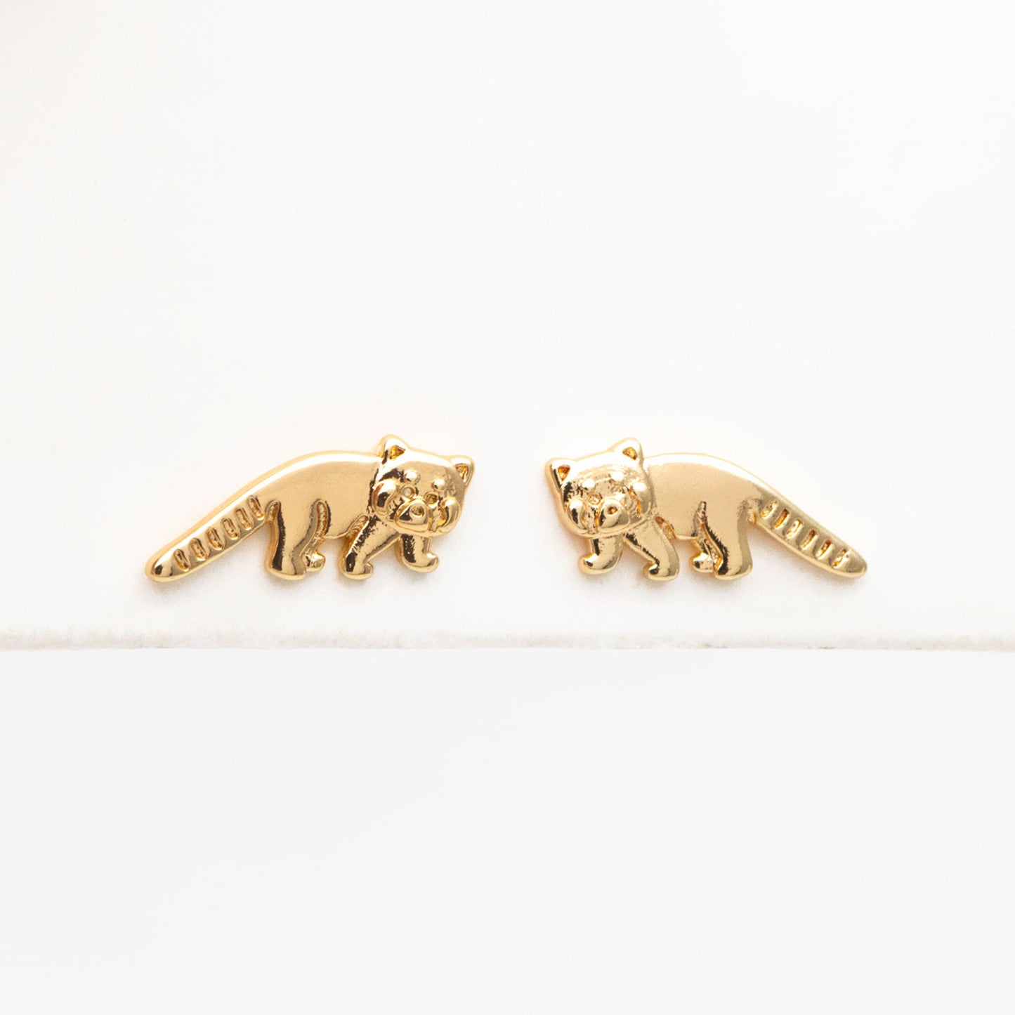 10pcs Gold Raccoon Earrings, Gold Plated Brass, Cute Animal Stud Earrings (GB-4111)