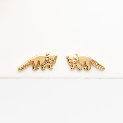 10pcs Gold Raccoon Earrings, Gold Plated Brass, Cute Animal Stud Earrings (GB-4111)