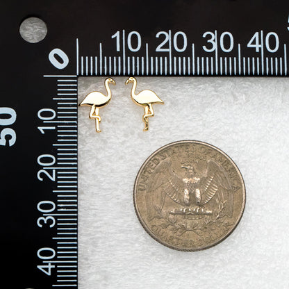 10pcs Gold Flamingo Earrings 12x8mm, Gold Plated Brass, Minimalist Bird Stud Earrings (GB-4113)