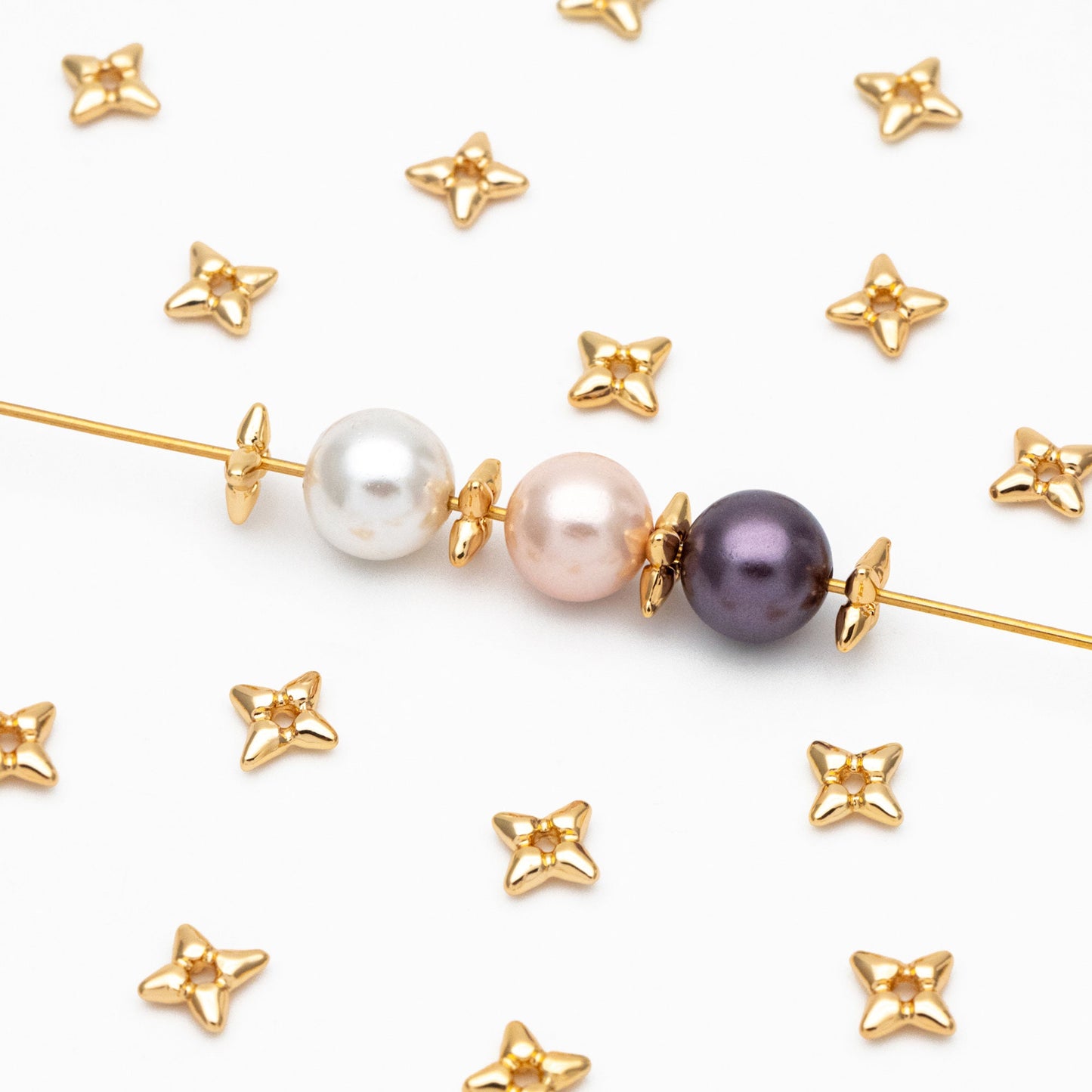 10pcs Gold/ Silver Star Spacer Beads, Gold/ Rhodium plated Brass, Cross Star Beads (GB-4121)