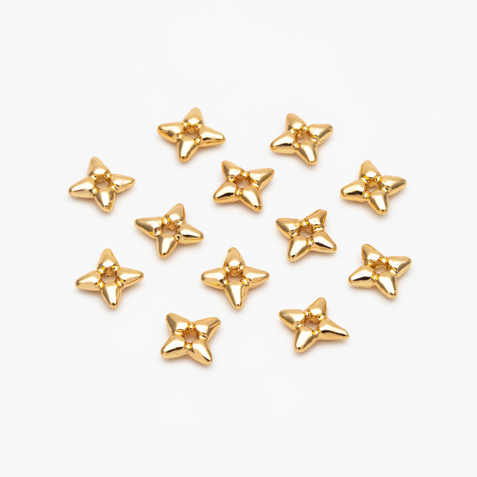 10pcs Gold/ Silver Star Spacer Beads, Gold/ Rhodium plated Brass, Cross Star Beads (GB-4121)