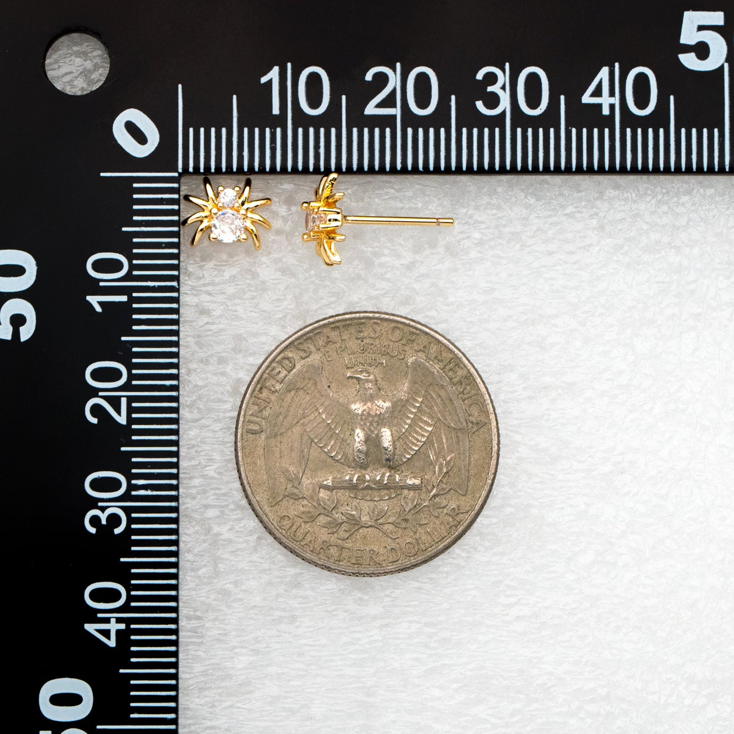 10pcs CZ Pave Gold Spider Earrings 7x8mm, Gold Plated Brass Araneid Stud Earrings (GB-4110-B)