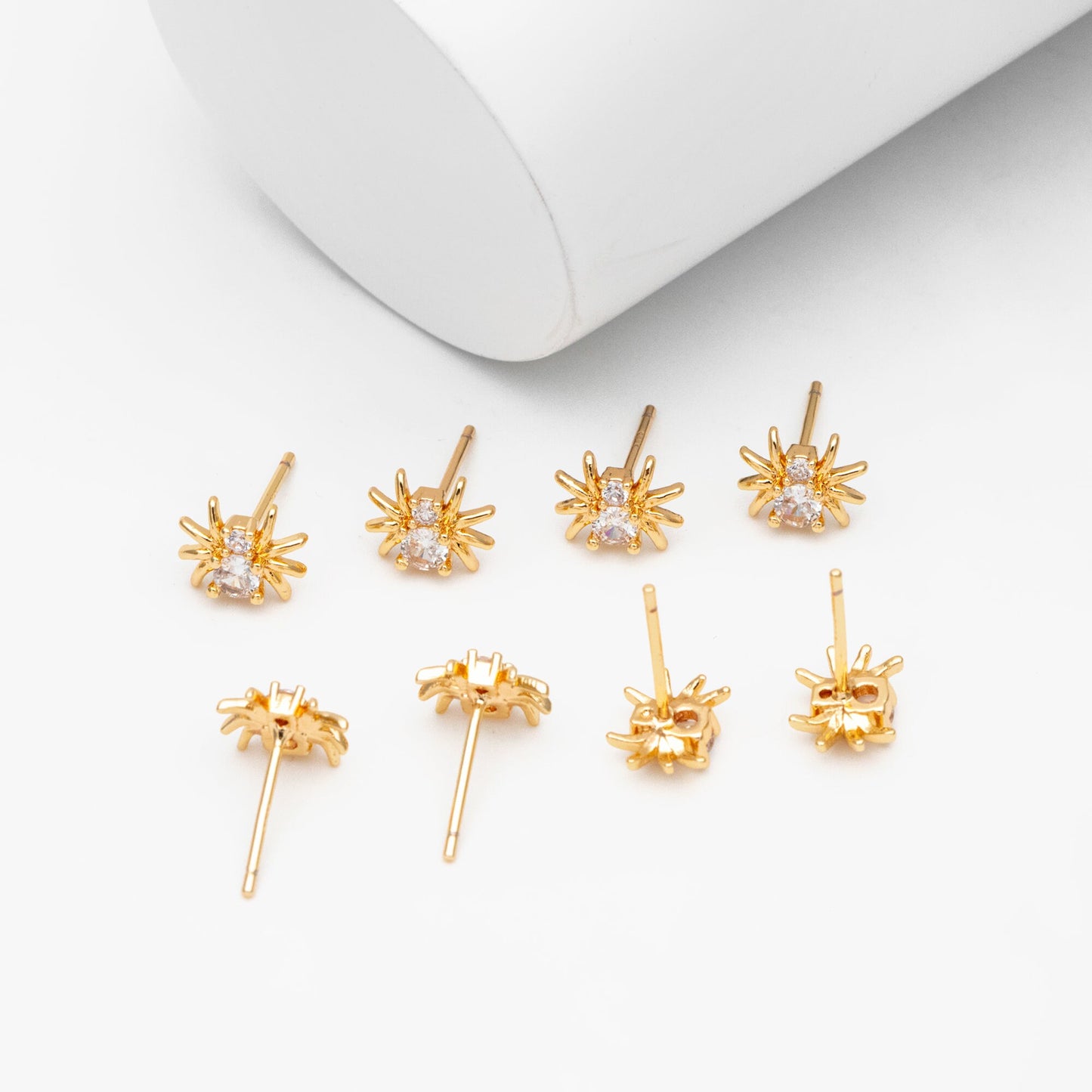10pcs CZ Pave Gold Spider Earrings 7x8mm, Gold Plated Brass Araneid Stud Earrings (GB-4110-B)
