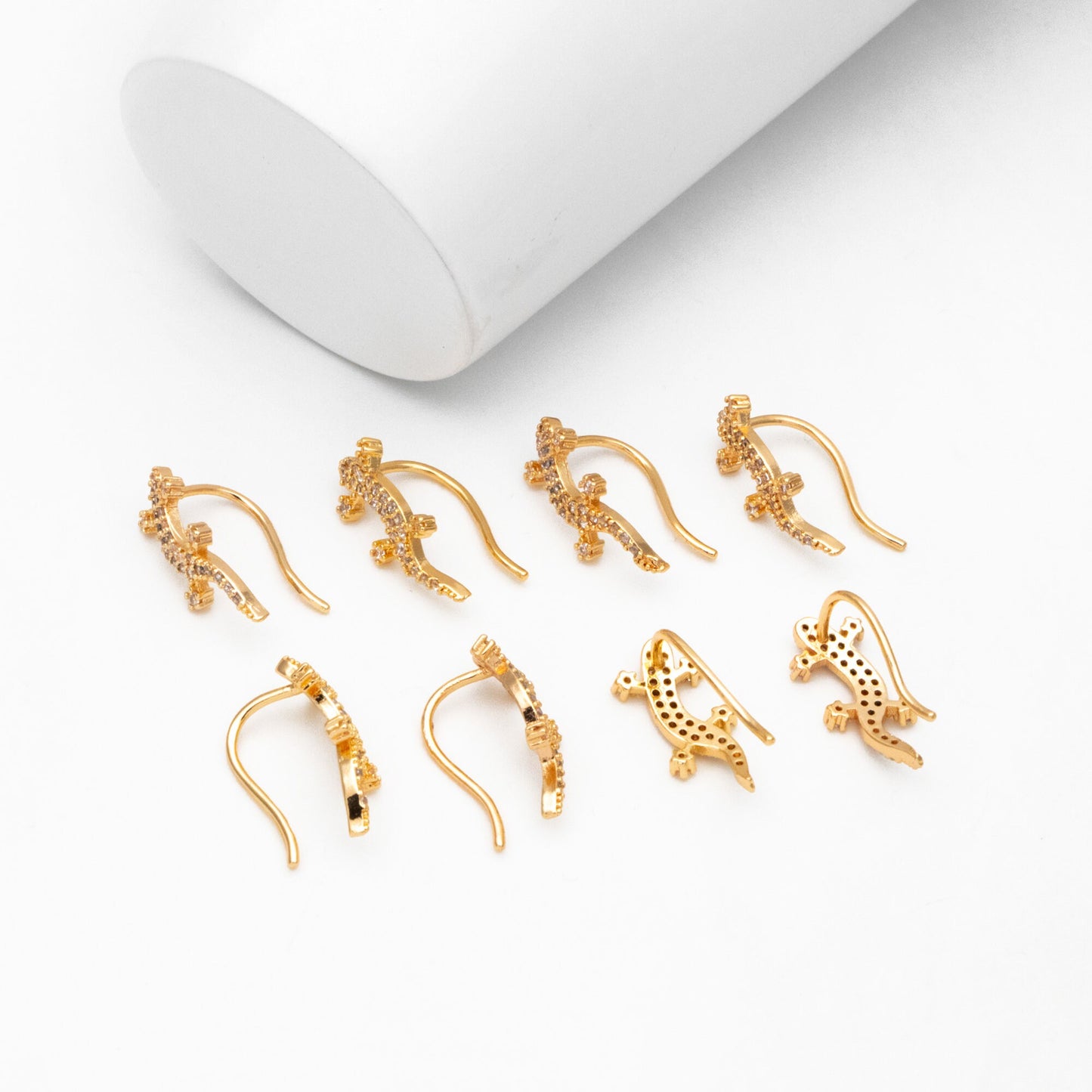 4pcs CZ Pave Gold Gecko Climber Earrings, 18K Gold plated Brass, Lizard Crawler Earrings (GB-4131)