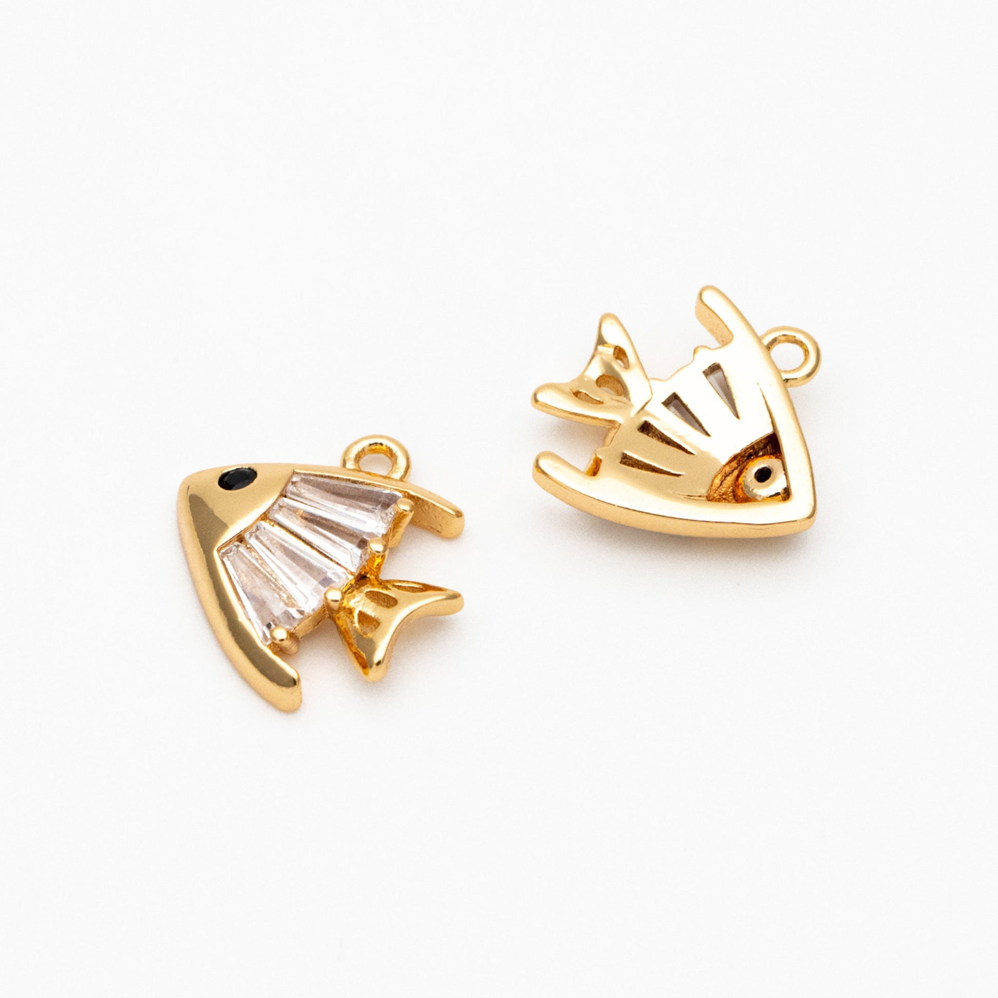 4pcs CZ Pave Gold Fish Charms, Gold Plated Brass, Fish Pendants (GB-3781-D)