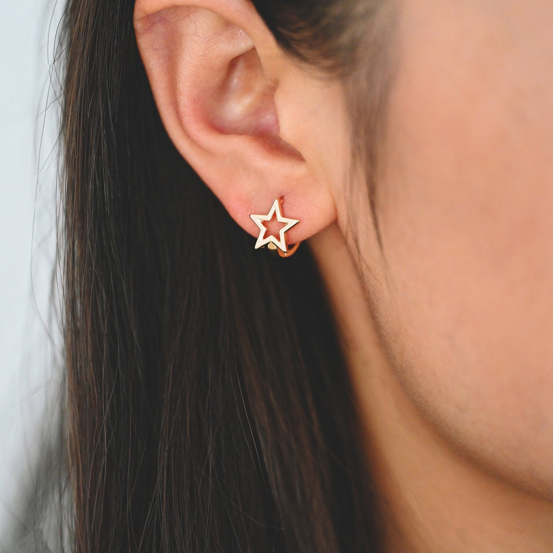 10pcs Gold Star Hoop Earrings, Huggie Earrings, Minimalist Earring, Small Gold Hoops Earring (GB-3009)