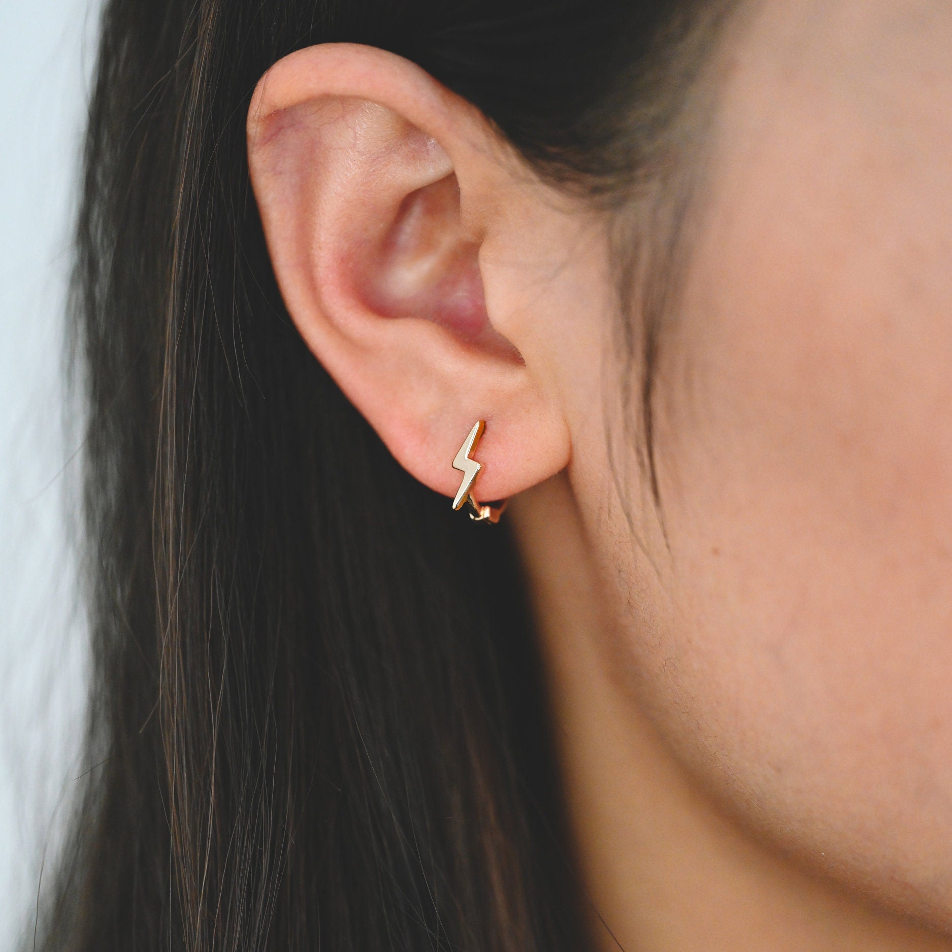 10pcs Gold Lightning Hoop Earrings, Huggie Earrings, Minimalist Earring, Small Gold Hoops Earring (GB-3010)