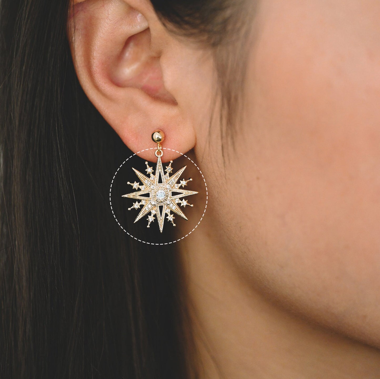 4pcs Gold plated Brass North Star Charms 25x23mm, CZ Paved Star Pendants (GB-1048-M)