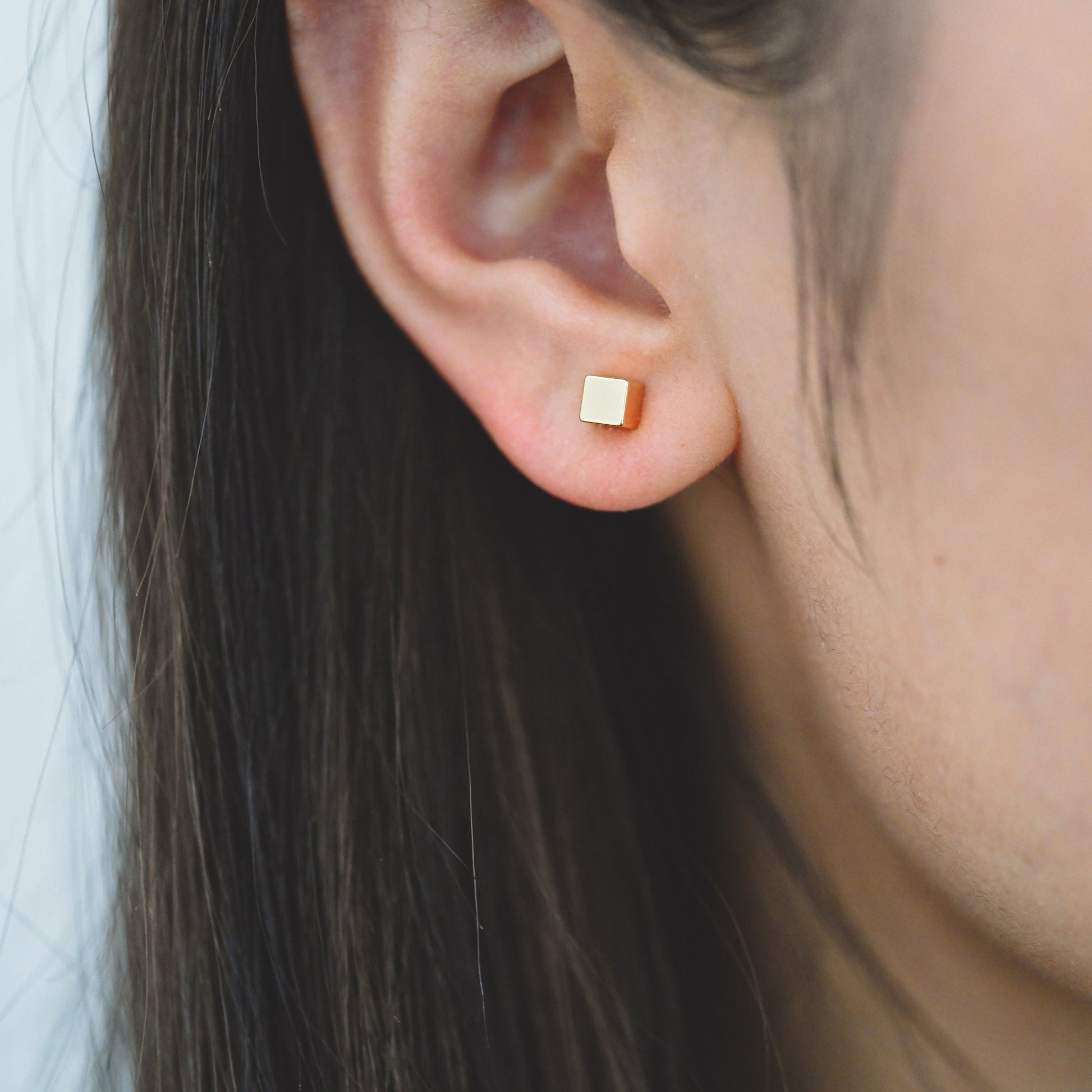 10pcs Gold Minimalist Cube Ear Posts 3mm/4mm, Gold Plated Brass Geometric Stud Earrings (GB-3335)
