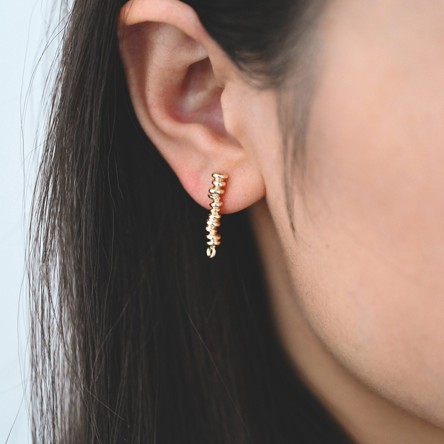 10pcs Gold Bar Ear Stud with Loop, 21mm, Gold plated Brass Long Bar Earrings (#GB-3373)