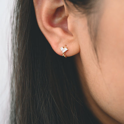 4pcs CZ Pave Tiny Heart Hoop Earrings 10mm, Huggie Earrings, Minimalist Earring, Small Gold Hoops Earring (GB-3467-E)