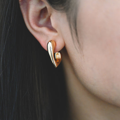 4pcs Gold Heart Earring, Gold Plated Brass Stud Earrings, Jewelry Findings, Wholesale Supplies (GB-3396)