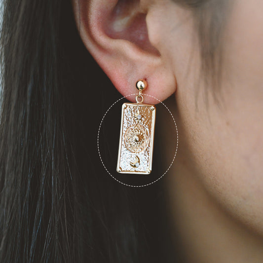 4pcs CZ Pave Gold Rectangle Charms, Sun Moon and Star Pendants (GB-2991-B)