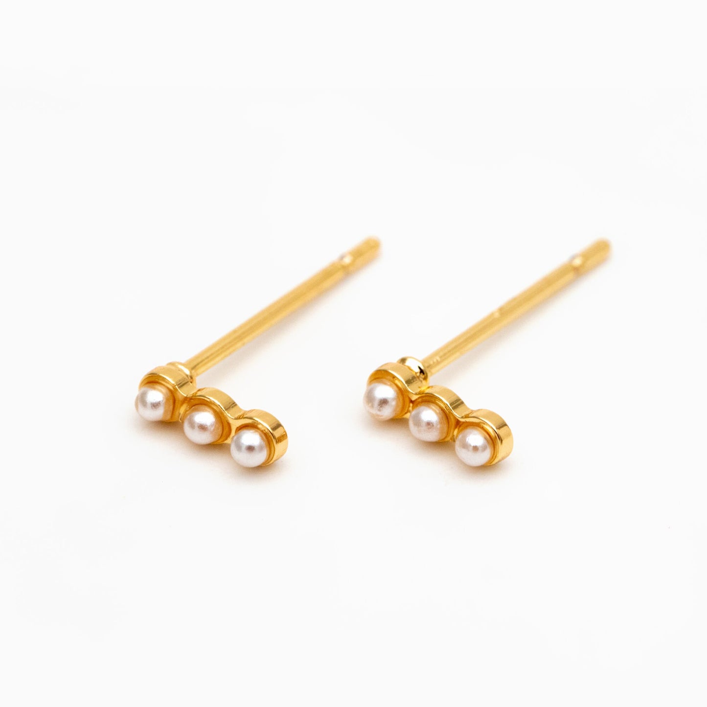 10pcs Faux Pearl Pave Gold Bar Earrings, Real Gold plated Brass Minimalist Stud Earrings (GB-4059)