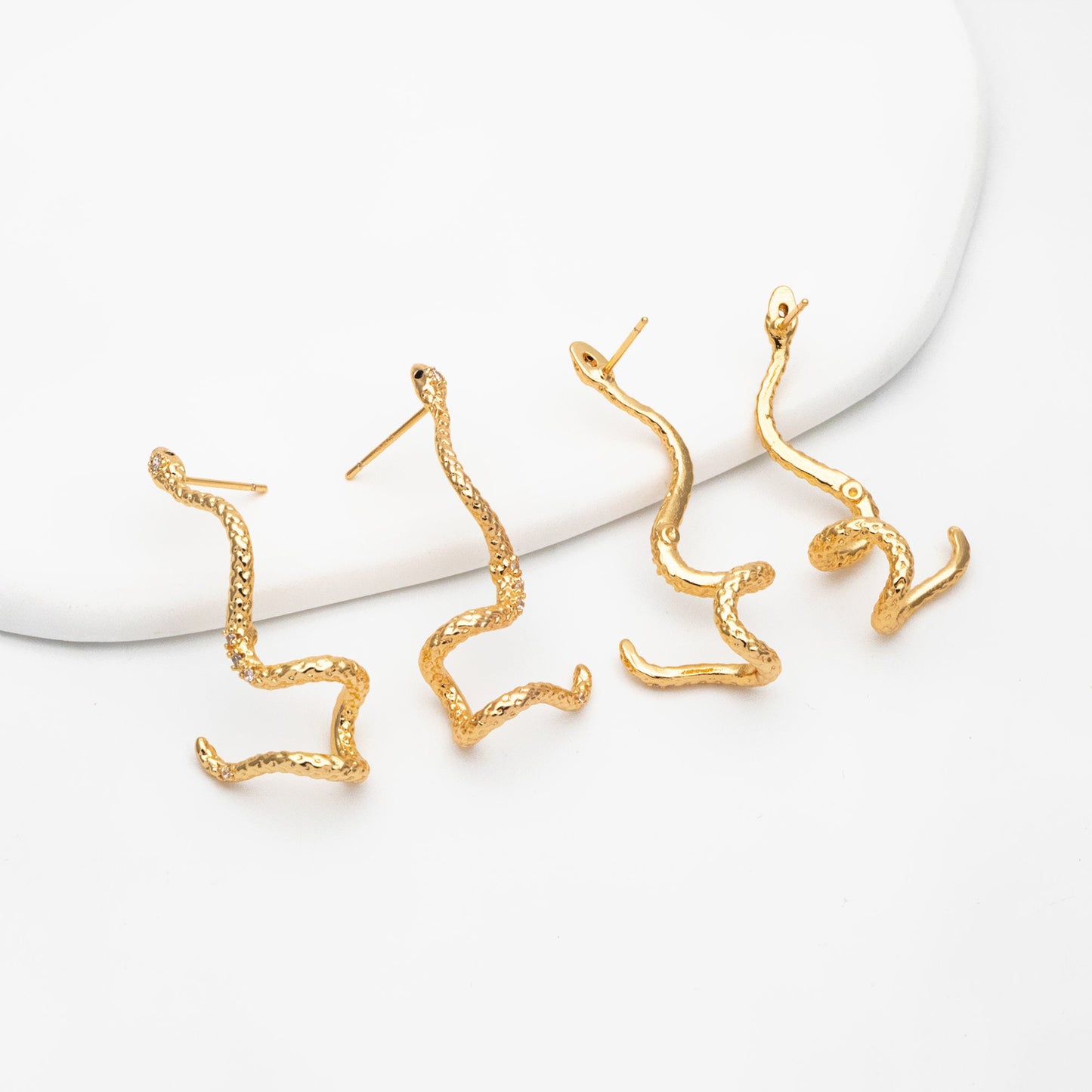 4pcs CZ Pave Gold Snake Climber Earrings, 18K Gold plated Brass, Animal Crawler Earrings (GB-4149)