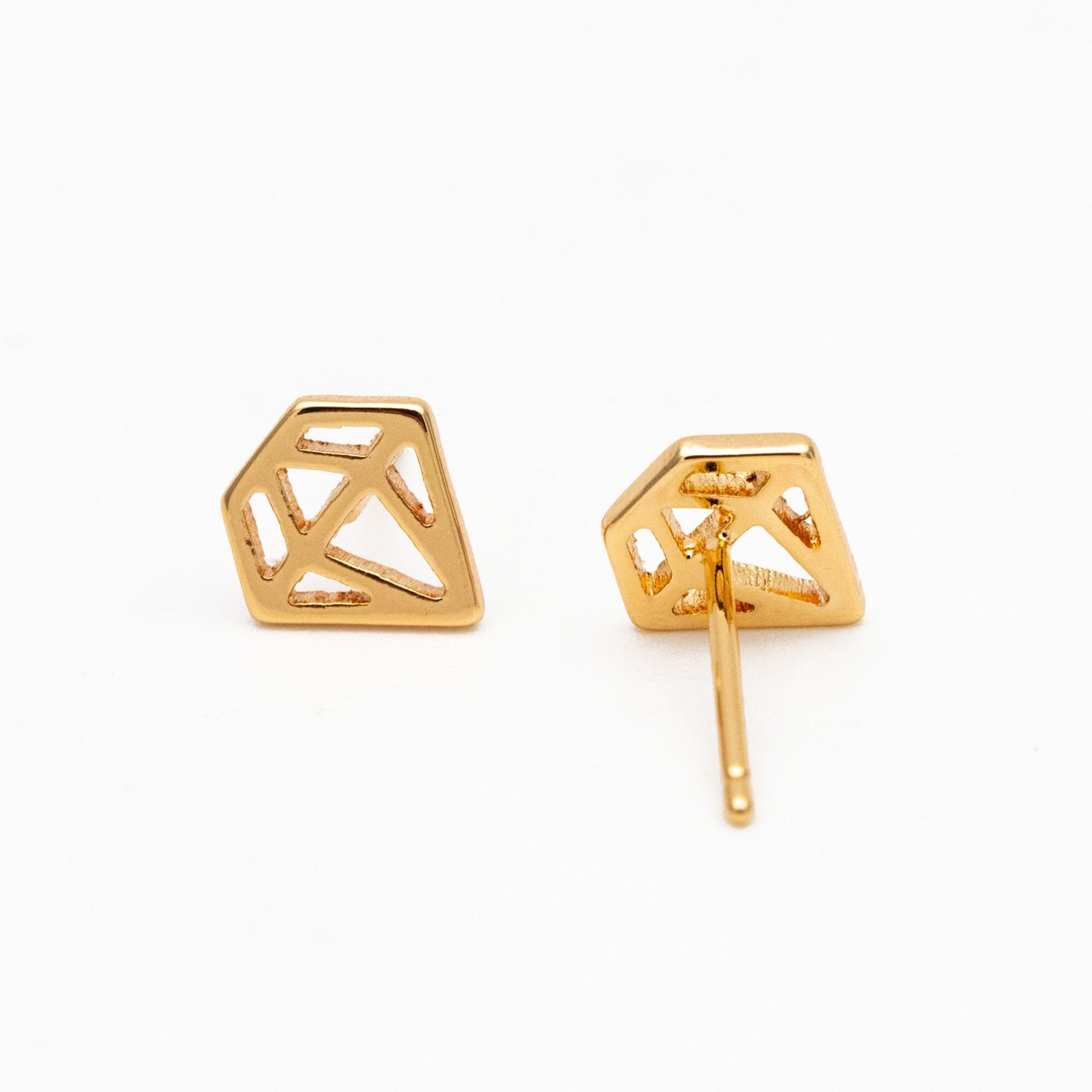 10pcs Gold Diamond Shape Earrings 8mm, Gold plated Brass Minimalist Earring Stud (#GB-4150)