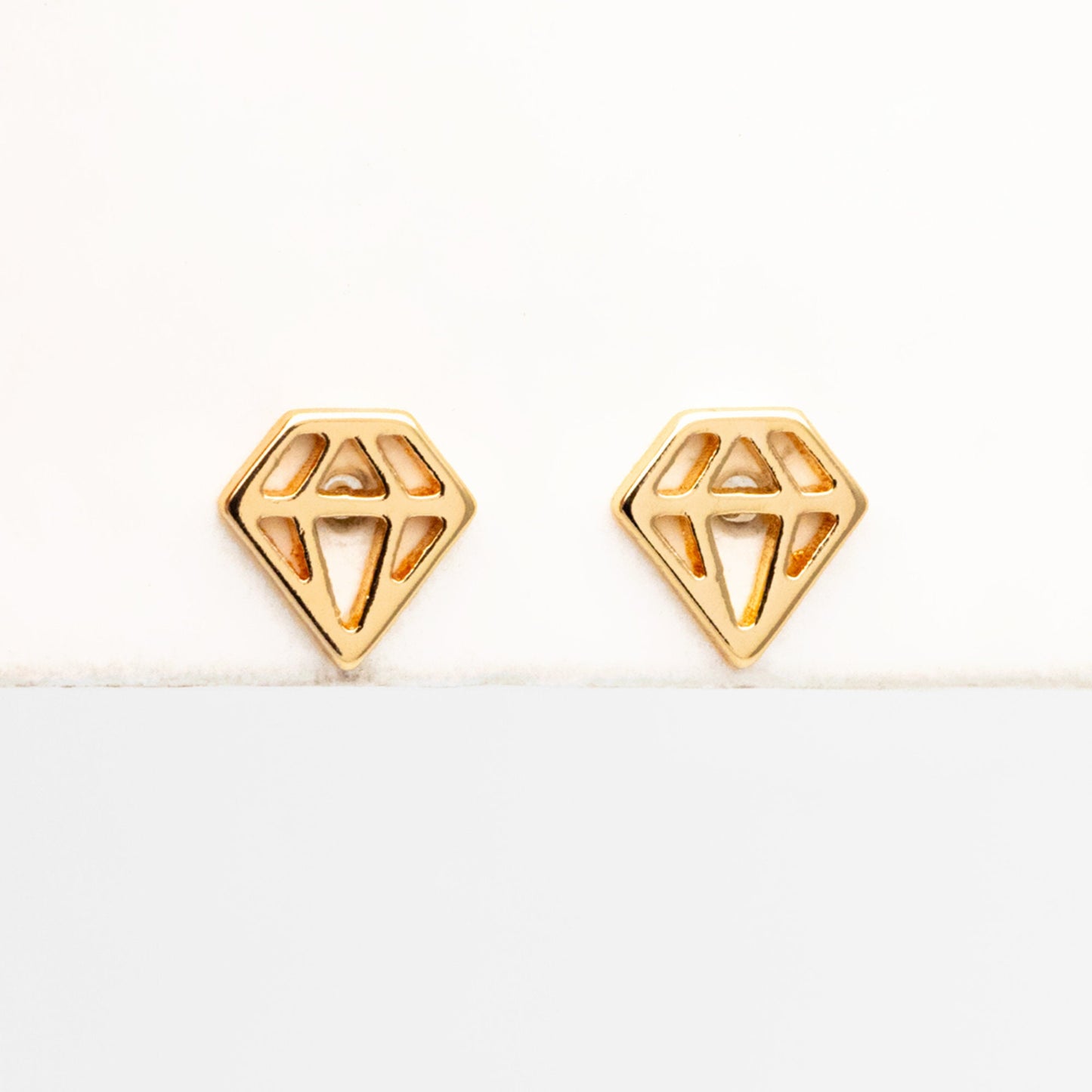 10pcs Gold Diamond Shape Earrings 8mm, Gold plated Brass Minimalist Earring Stud (#GB-4150)