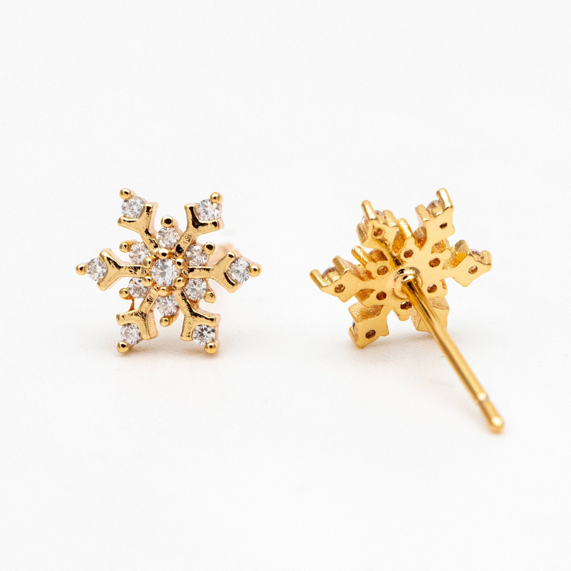 10pcs CZ Pave Gold/ Silver Snowflake Earrings, Gold/ Rhodium plated Brass, Dainty Christmas Earrings (GB-4151)