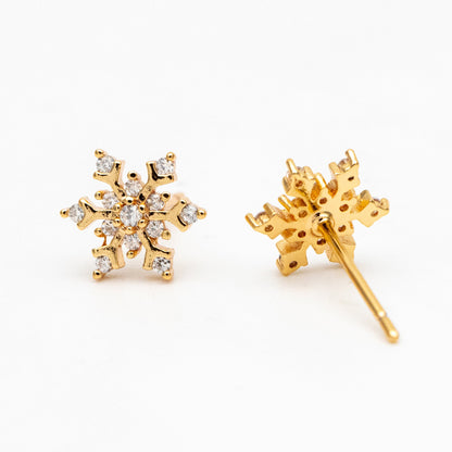 10pcs CZ Pave Gold/ Silver Snowflake Earrings, Gold/ Rhodium plated Brass, Dainty Christmas Earrings (GB-4151)