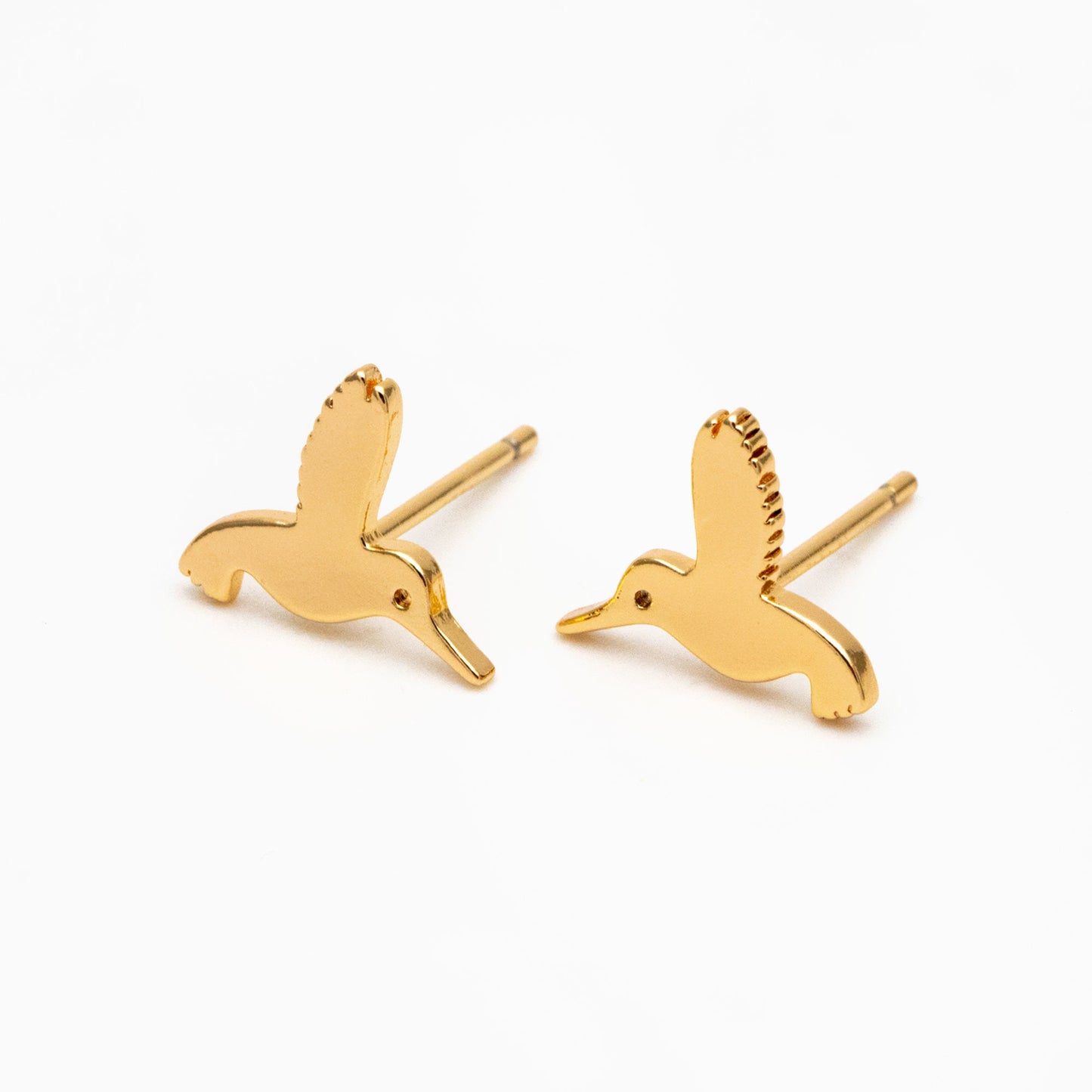 10pcs Gold Hummingbird Earrings 10x10mm, Gold Plated Brass, Minimalist Bird Stud Earrings (GB-4153)