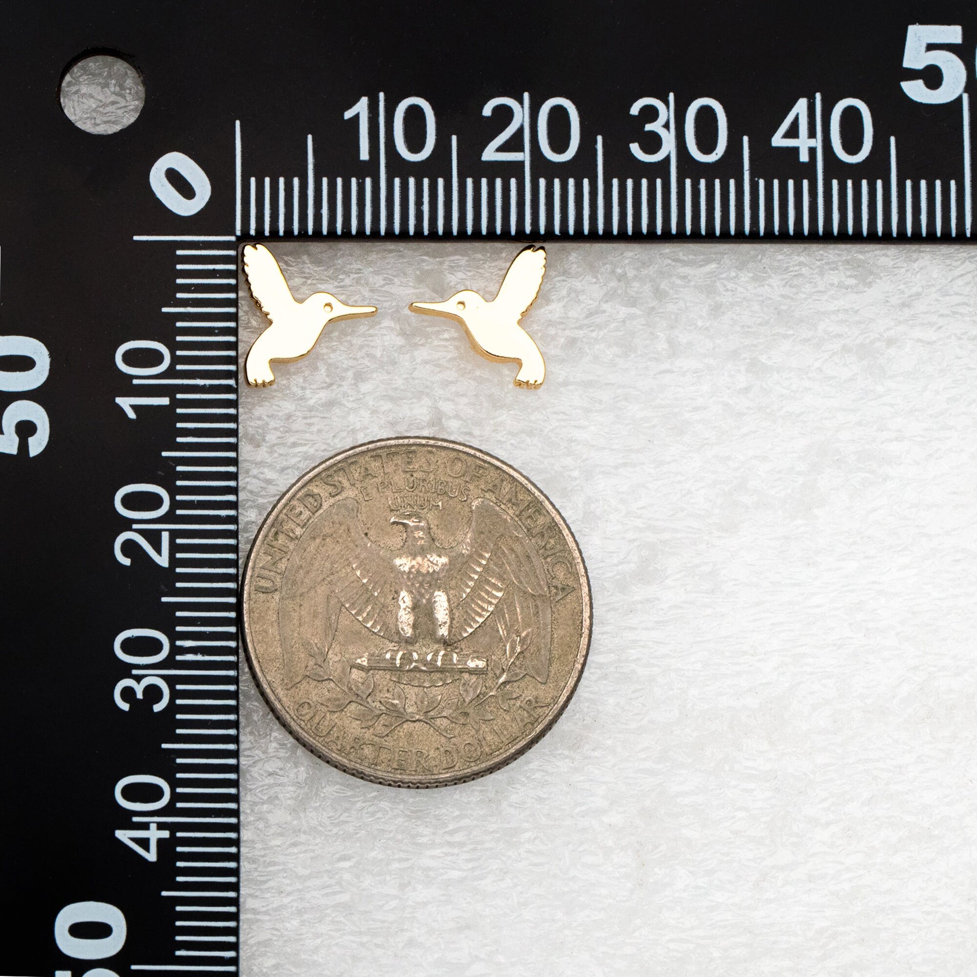 10pcs Gold Hummingbird Earrings 10x10mm, Gold Plated Brass, Minimalist Bird Stud Earrings (GB-4153)