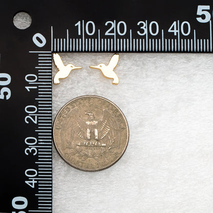 10pcs Gold Hummingbird Earrings 10x10mm, Gold Plated Brass, Minimalist Bird Stud Earrings (GB-4153)