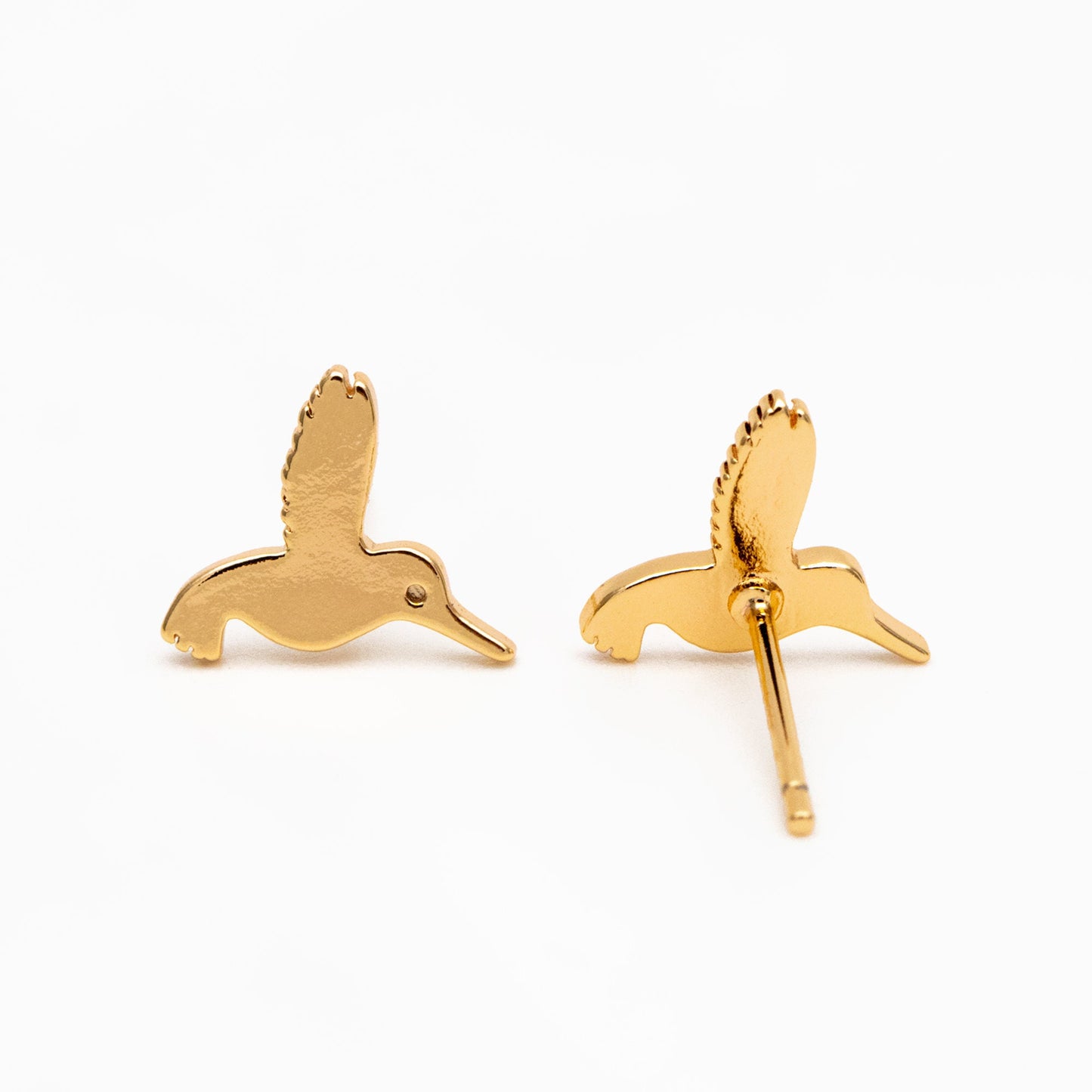 10pcs Gold Hummingbird Earrings 10x10mm, Gold Plated Brass, Minimalist Bird Stud Earrings (GB-4153)