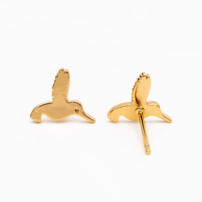 10pcs Gold Hummingbird Earrings 10x10mm, Gold Plated Brass, Minimalist Bird Stud Earrings (GB-4153)