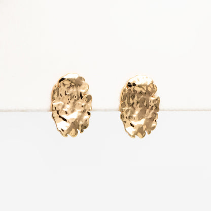 10pcs Gold Oval Disc Earring with Loop 14x9mm, Rustic Geometric Stud Earring Components (GB-4154)