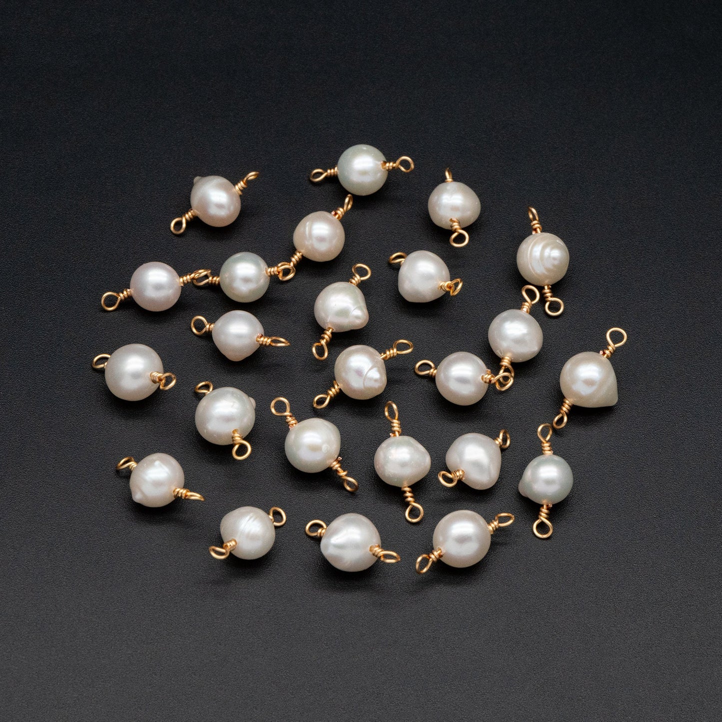 10pcs Natural Freshwater Pearl Connectors, Genuine Pearl Charm Pendants, 8-9mm Thick, Gold Wired Pearl Supply (PL-77)