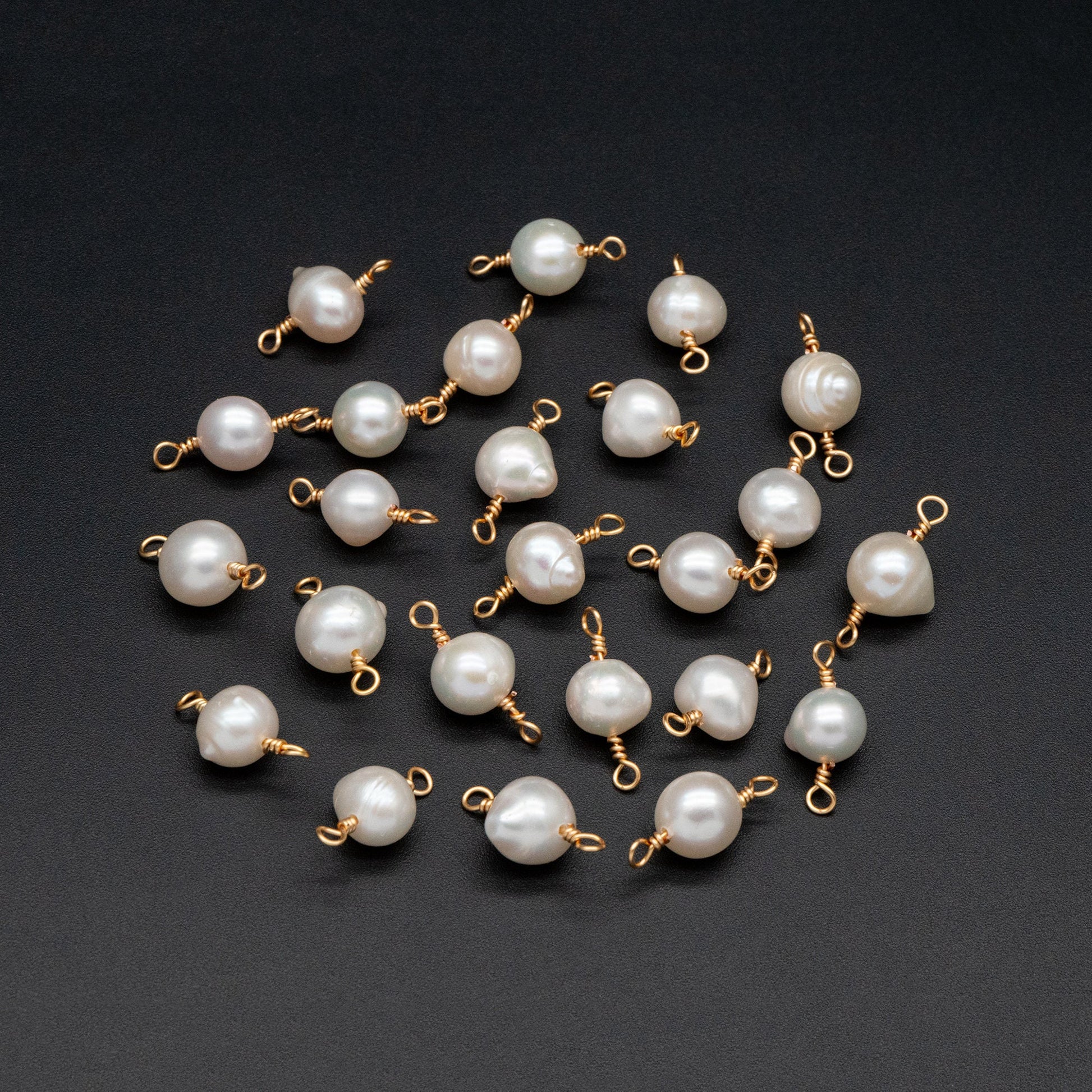 10pcs Natural Freshwater Pearl Connectors, Genuine Pearl Charm Pendants, 8-9mm Thick, Gold Wired Pearl Supply (PL-77)