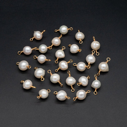 10pcs Natural Freshwater Pearl Connectors, Genuine Pearl Charm Pendants, 8-9mm Thick, Gold Wired Pearl Supply (PL-77)
