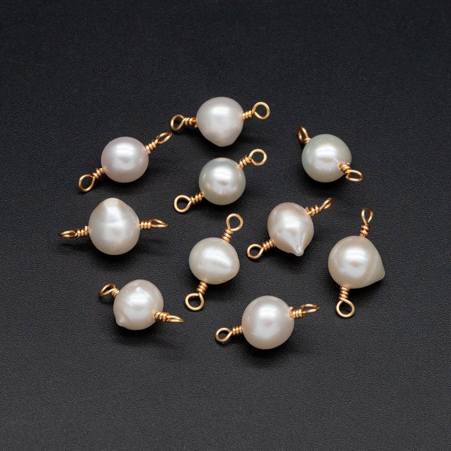 10pcs Natural Freshwater Pearl Connectors, Genuine Pearl Charm Pendants, 8-9mm Thick, Gold Wired Pearl Supply (PL-77)