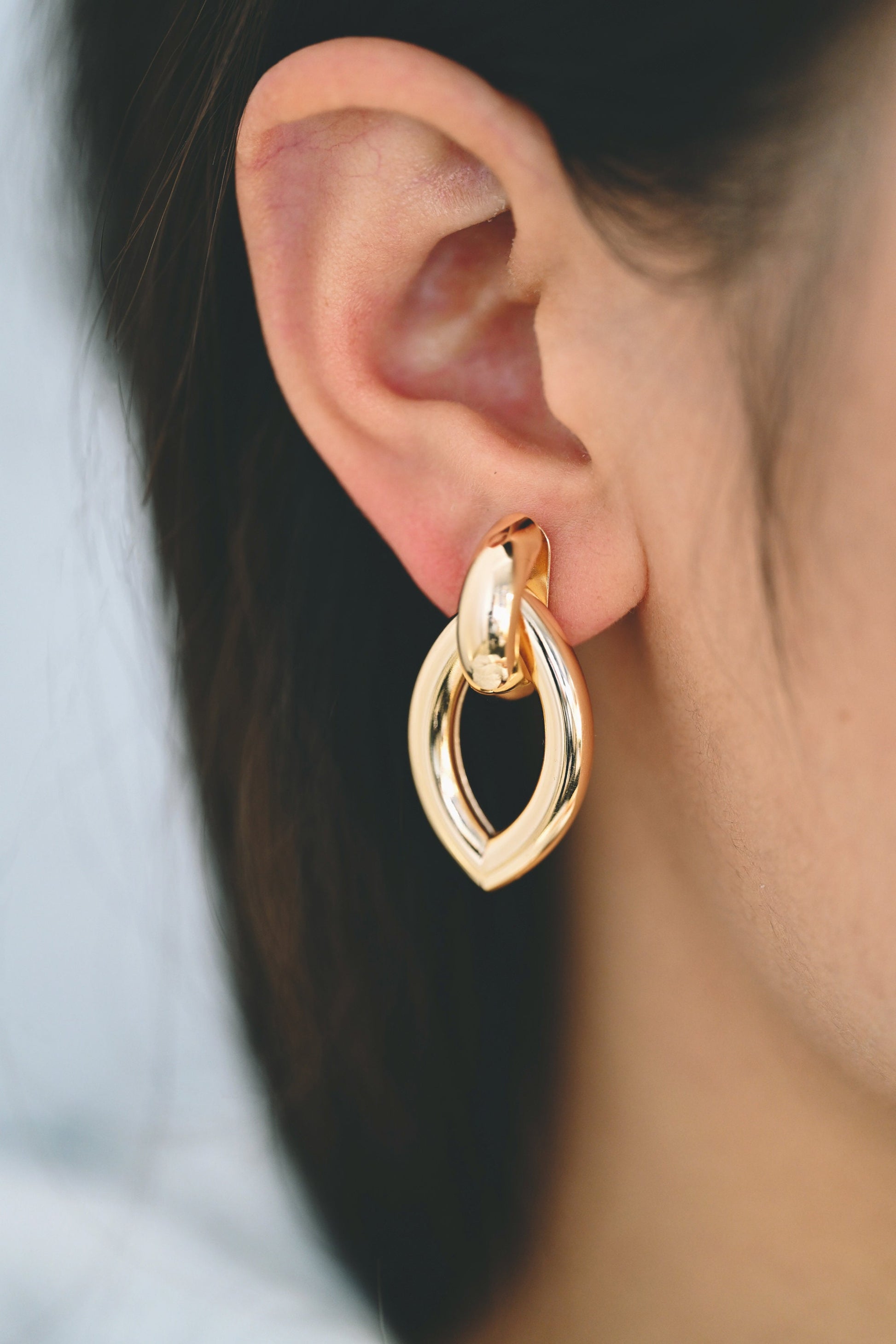 4pcs Gold/ Silver Tone Thick Tube Hoops, Marquise Earrings, Hollow Hoop Earrings, Chunky Hoops, Light Hoops (GB-2212)